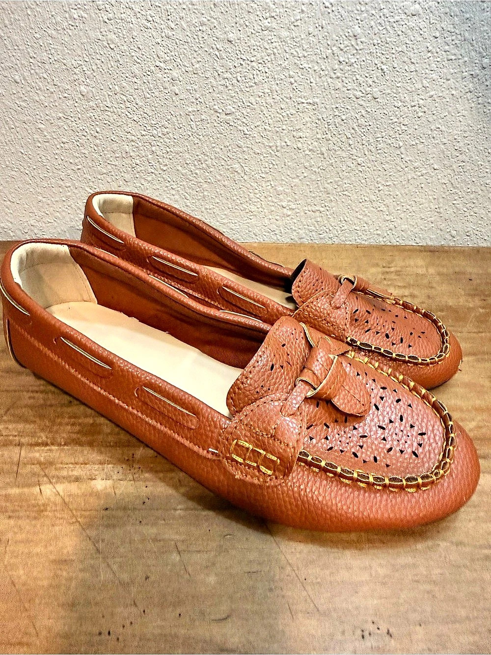 Women’s Size 9 Brown Perforated Bow Driving Loafers Moccasins Flats